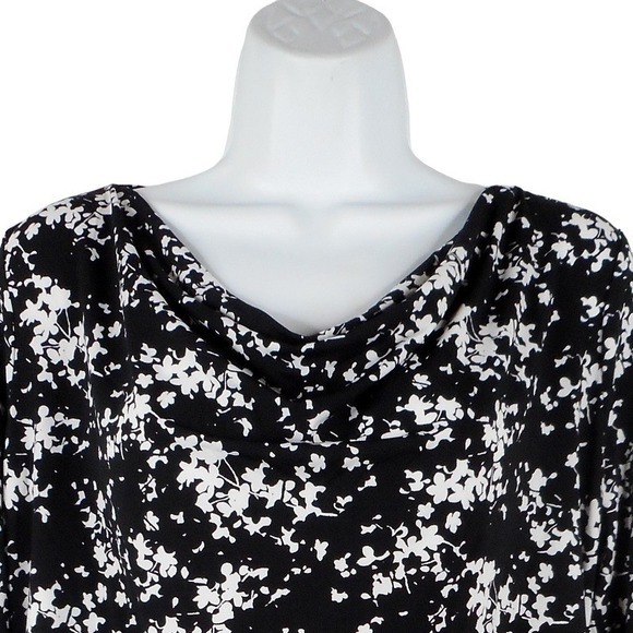 Oh Baby by‎ Motherhood Top Maternity S Black Cowl Neck 3/4 Sleeve Ruched Floral - Picture 8 of 14